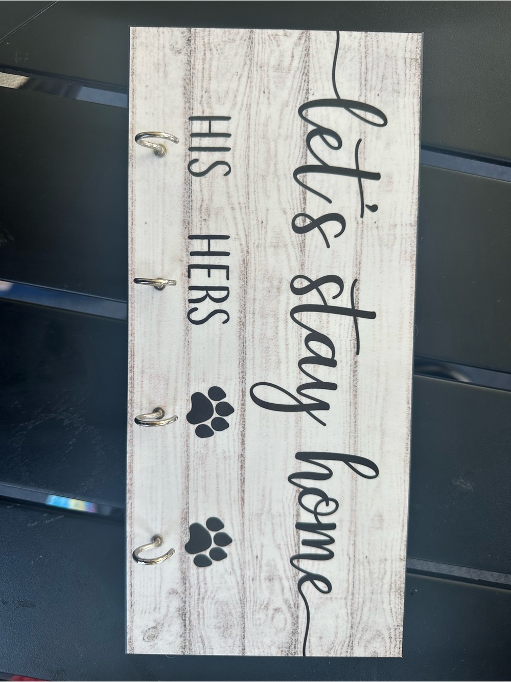Let's Stay Home Wood Key Hook Rack - White with Black Lettering